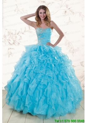 Baby Blue 2015 In Stock Beading and Ruffles Quinceanera Dresses