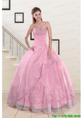 Beading and Appliques Baby Pink In Stock Quinceanera Dresses for 2015