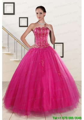 In Stock Fuchsia Quinceanera Dresses with Beading and Appliques for 2015