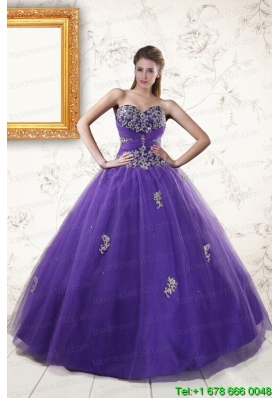 In Stock Purple Quinceanera Dresses with Appliques and Beading