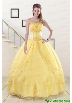 In Stock Yellow 2015 Quinceanera Dresses with Strapless