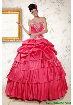2015 Most Popular Hot Appliques Sweet 16 Dresses in Coral Red