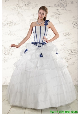 In Stock White One Shoulder Hand Made Flower Quinceanera Dress for 2015