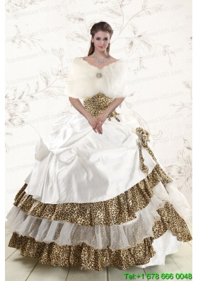 2015 Pretty Strapless Leopard Quinceanera Dresses with Hand Made Flower