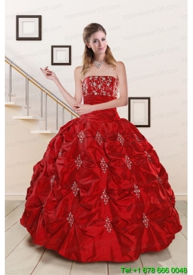 Pretty Sweetheart Appiques and Beaded 2015 Quinceanera Dresses in Red