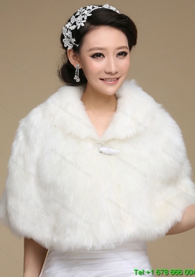 2015 Ivory Faux Fur Shawl With Button Front Closure