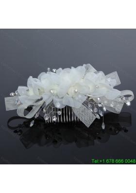 2014 Simple White Tulle Imitation Pearls Hair Combs