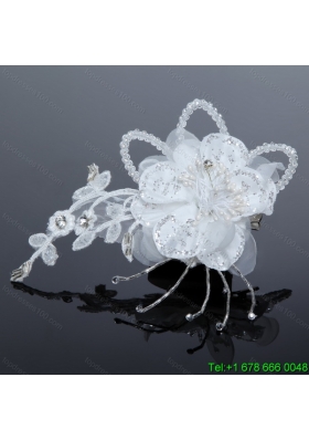 2014 White Pearl Lace and Feather Tulle Fascinators