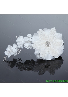 Pearl Lace and Tulle Wedding White Beading Hair Flowers