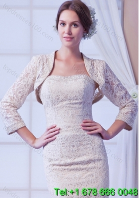2014 Champagne Long Sleeves Jacket With Lace
