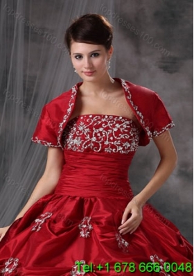 Beautiful Open Front Red Quinceanera Jacket with Appliques
