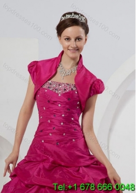 Custom Made Open Front Short Sleeves Fuchsia Quinceanera Jacket For 2014