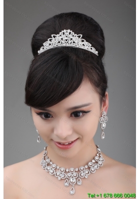 Luxurious Rhinestone and Alloy Dignified Ladies' Tiara and Necklace