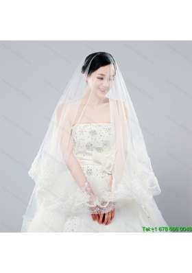 Two Tier Drop Veil Tulle Lace Appliques Edge Wedding Veils