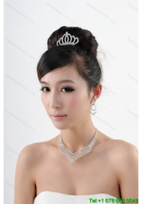 Gorgeous Rhinestone Wedding Tiara Jewelry Set With Necklace and Earrings