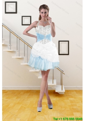 2015 Cheap Halter Top Prom Gown with Pick Ups and Beading