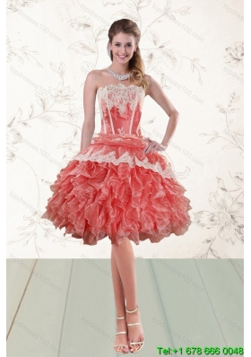 2015 Elegant Ruffles Strapless Prom Dresses in Watermelon