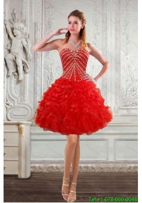 2015 New Style Sweetheart Prom Dresses with Beading and Ruffles
