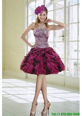 2015 Ruffled Strapless Leopard Prom Dresses in Multi Color