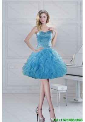 2015 Prefect Ball Gown Baby Blue Beading Christmas Party Dresses for Spring