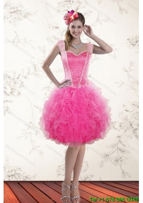 Fashionable Hot Pink 2015 Straps Christmas Party Dresses with Beading and Ruffles