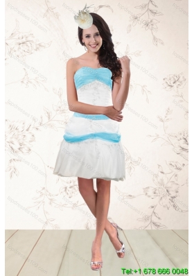 Cheap White and Baby Blue Strapless Prom Dresses for 2015