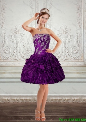 2015 Plus Size Beautiful Purple Strapless Prom Dresses with Embroidery and Ruffles
