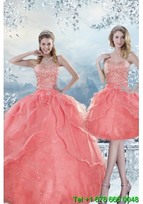 2015 New Style Beading Quinceanera Dresses in Watermelon Red