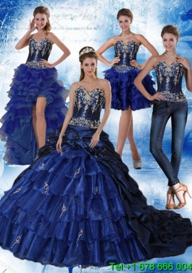 Navy Blue Sweetheart Detachable Quinceanera Skirts with Embroidery and Ruffles