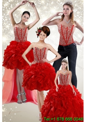 2015 Newest Beading and Ruffles Detachable Quinceanera Skirtsin Red