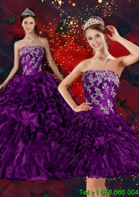 2015 Puffy Strapless Quinceanera Dress with Embroidery and Ruffles