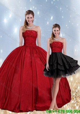 2015 Puffy Strapless Beaded Quinceanera Dress in Red and Black