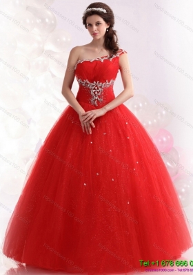 2015 Modern Red One Shoulder Sweet 15 Dresses with Rhinestones