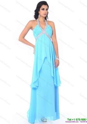 Modest Halter Top Long Dama Dresses with Beading and Ruffles