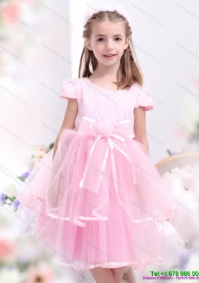 Unique Bownot and Appliques 2015 Little Girl Pageant Dresses in Rose Pink