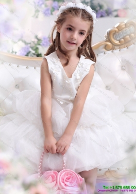 Unique Bownot and Appliques 2015 Little Girl Pageant Dresses in Rose Pink