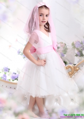 Unique Bownot and Appliques 2015 Little Girl Pageant Dresses in Rose Pink