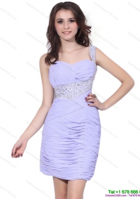 2015 Exclusive Lilac Mini Length Prom Dress with Rhinestones and Ruching