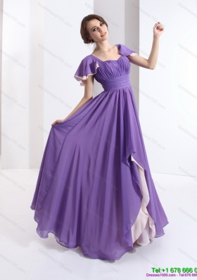 2015 Elegant Prom Dress with Ruching and Cap Sleeves