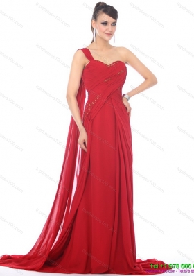 2015 Elegant Beading and Ruching Prom Dress with Watteau Train