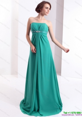 Elegant 2015 Strapless Brush Train Prom Dress with Beading and Ruching