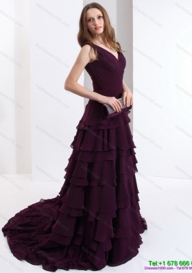 Modest Classical V Neck Prom Dress in Dark Purple for 2015