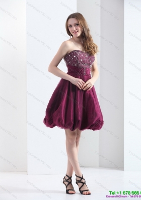 Modest Wine Red Strapless Short Prom Dresses with Beading
