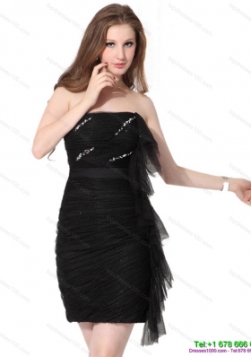 Discount 2015 Strapless Ruching Mini Length Prom Dress in Black