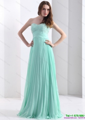 2015 Brush Train Apple Green Prom Dress with Beading and Pleats