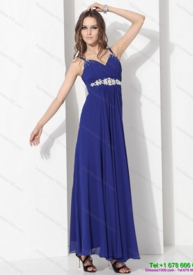 2015 Wonderful Ankle Length Blue Prom Dress with Beading