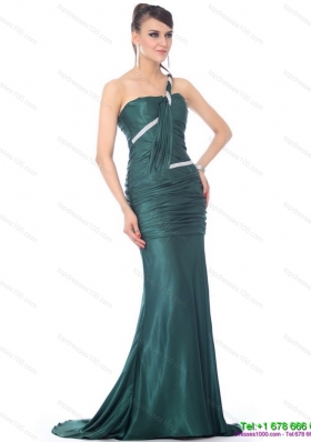 2015 New Style One Shoulde Prom Dress with Ruching and Brush Train