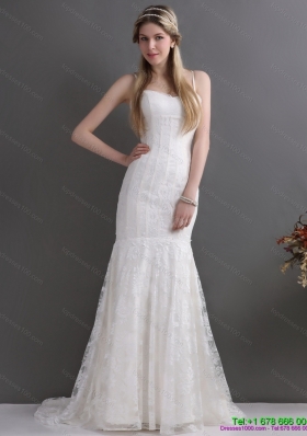 Brand New 2015 Spaghetti Straps Beach Wedding Dresses with Lace