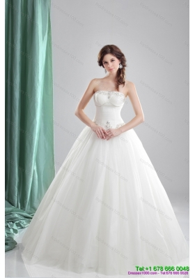 2015 Luxurious A Line Strapless Wedding Dress with Beading