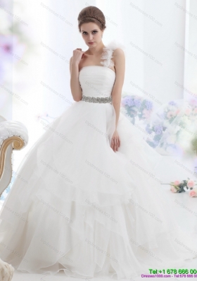2015 Luxurious One Shoulder Wedding Dress with Appliques